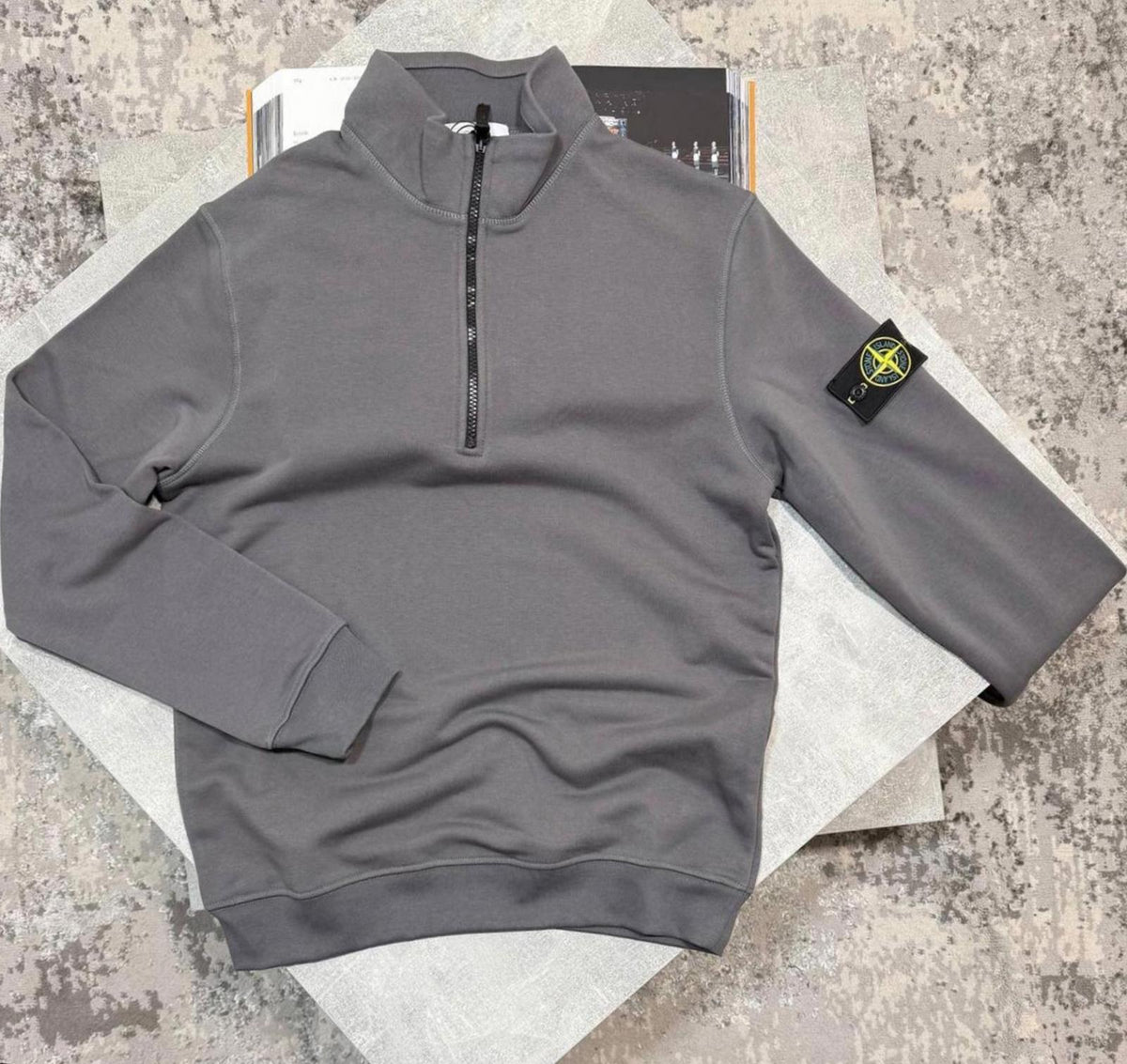 stone island quarter zip grey large