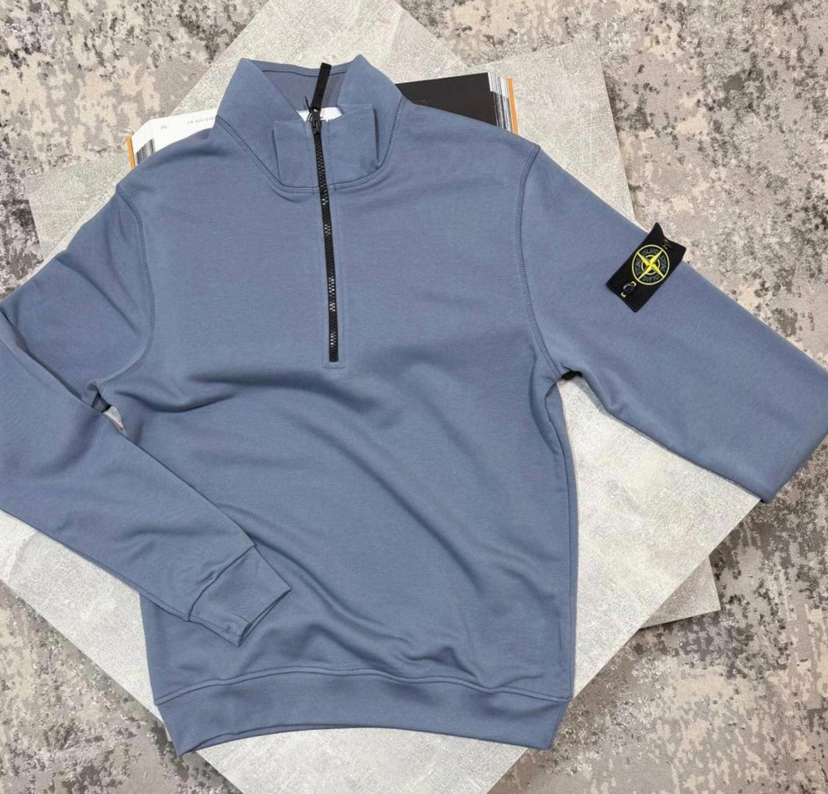 stone island quarter zip light blue medium