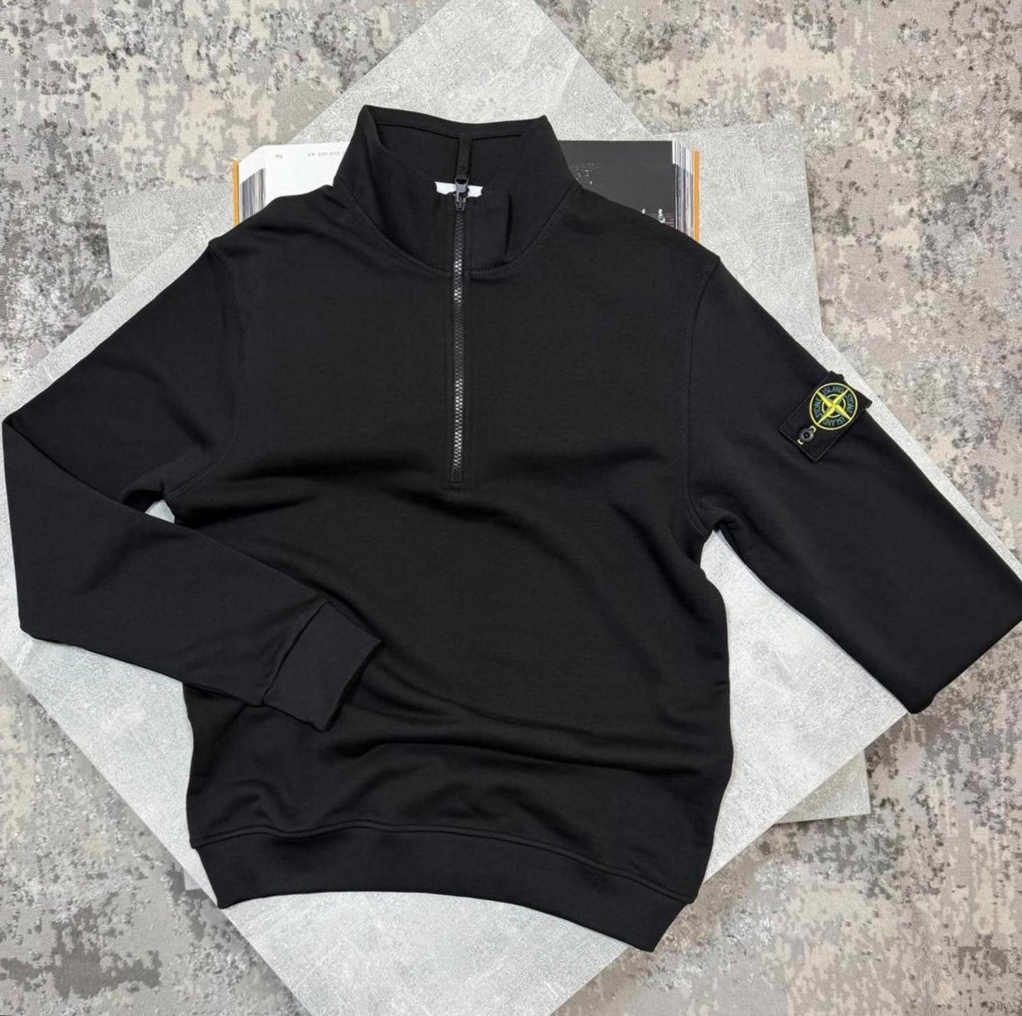 stone island quarter zip black medium