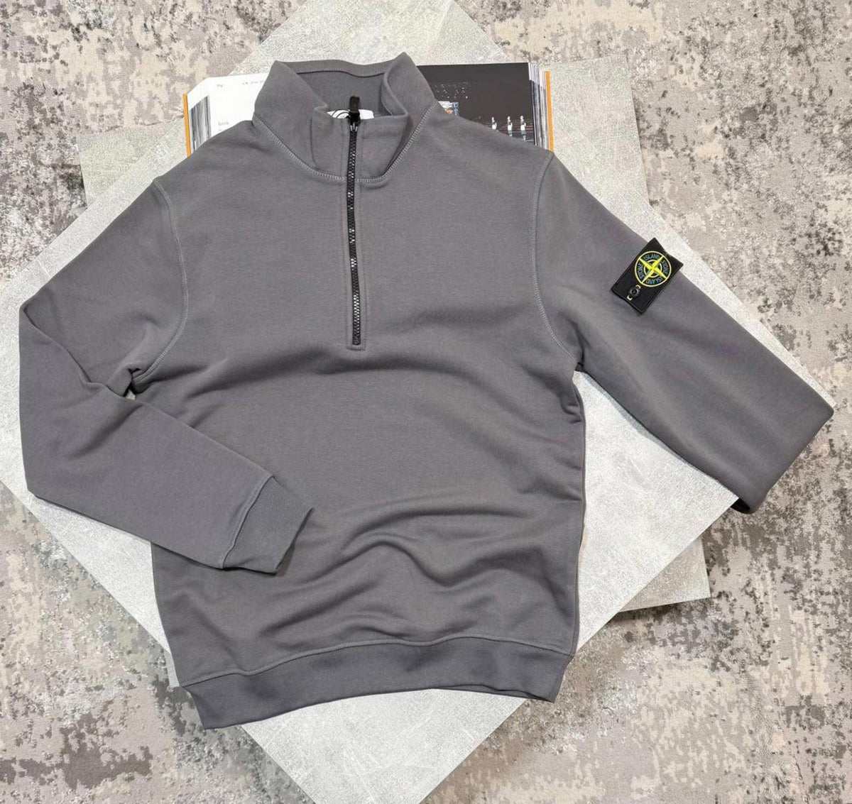 stone island quarter zip grey medium