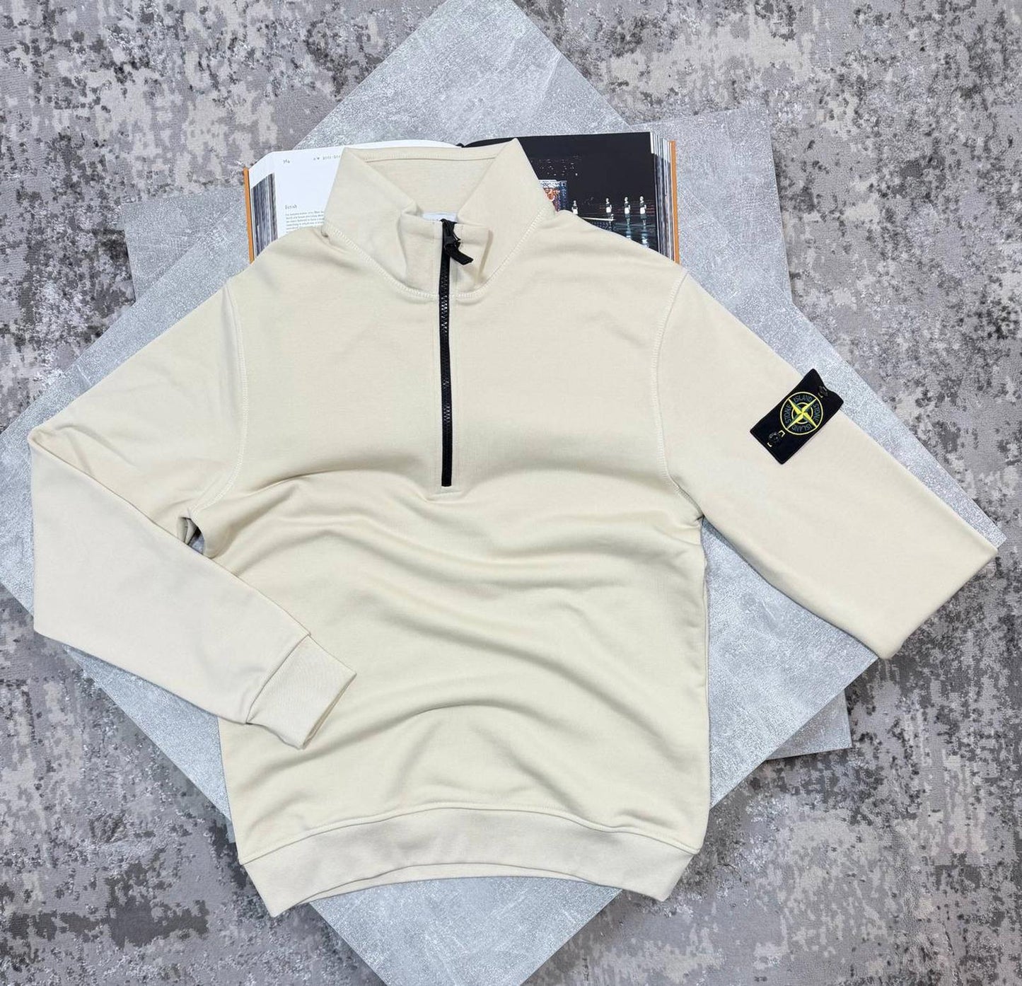 stone island quarter zip cream medium