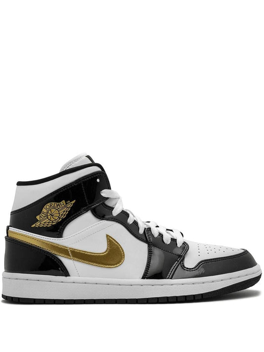 AJ1 Mid SE black gold patent leather