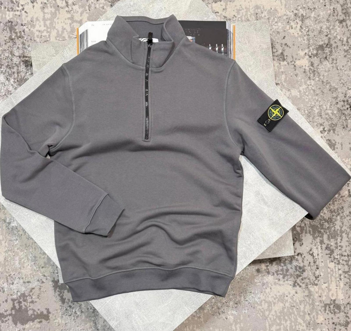 stone island quarter zip grey large