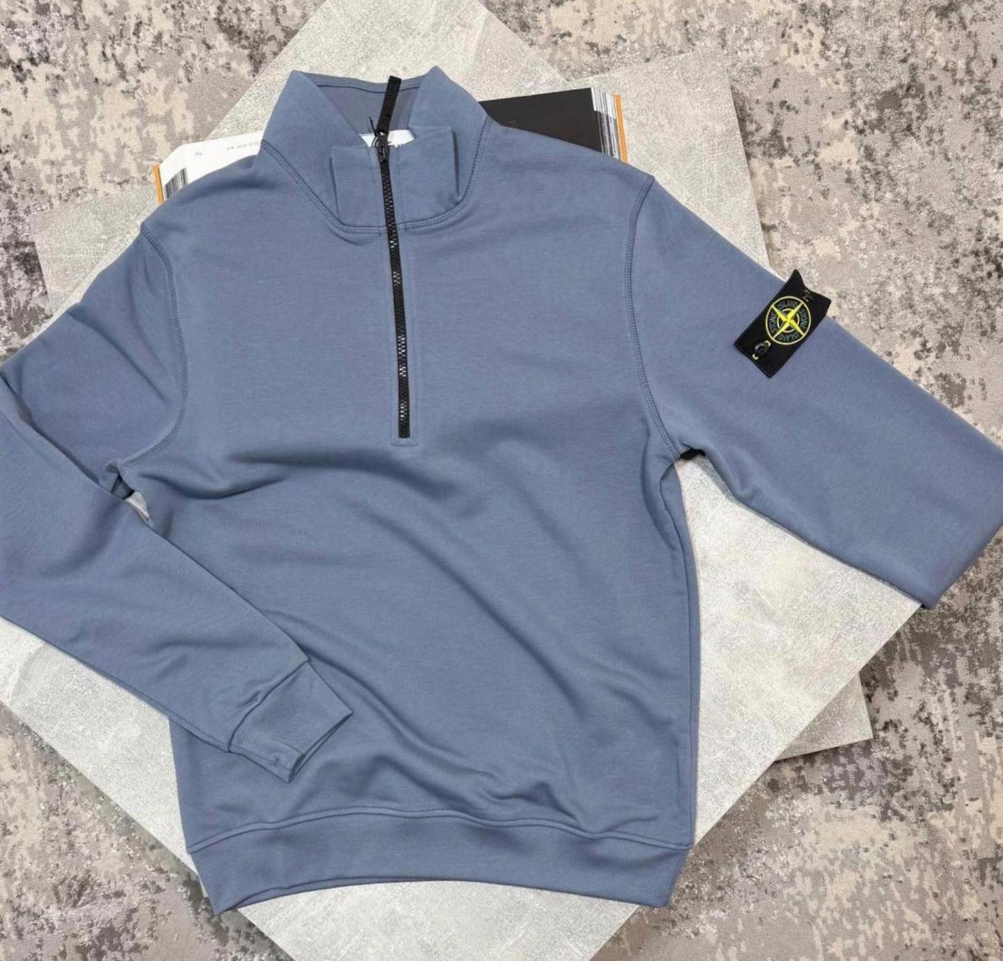 stone island quarter zip light blue medium