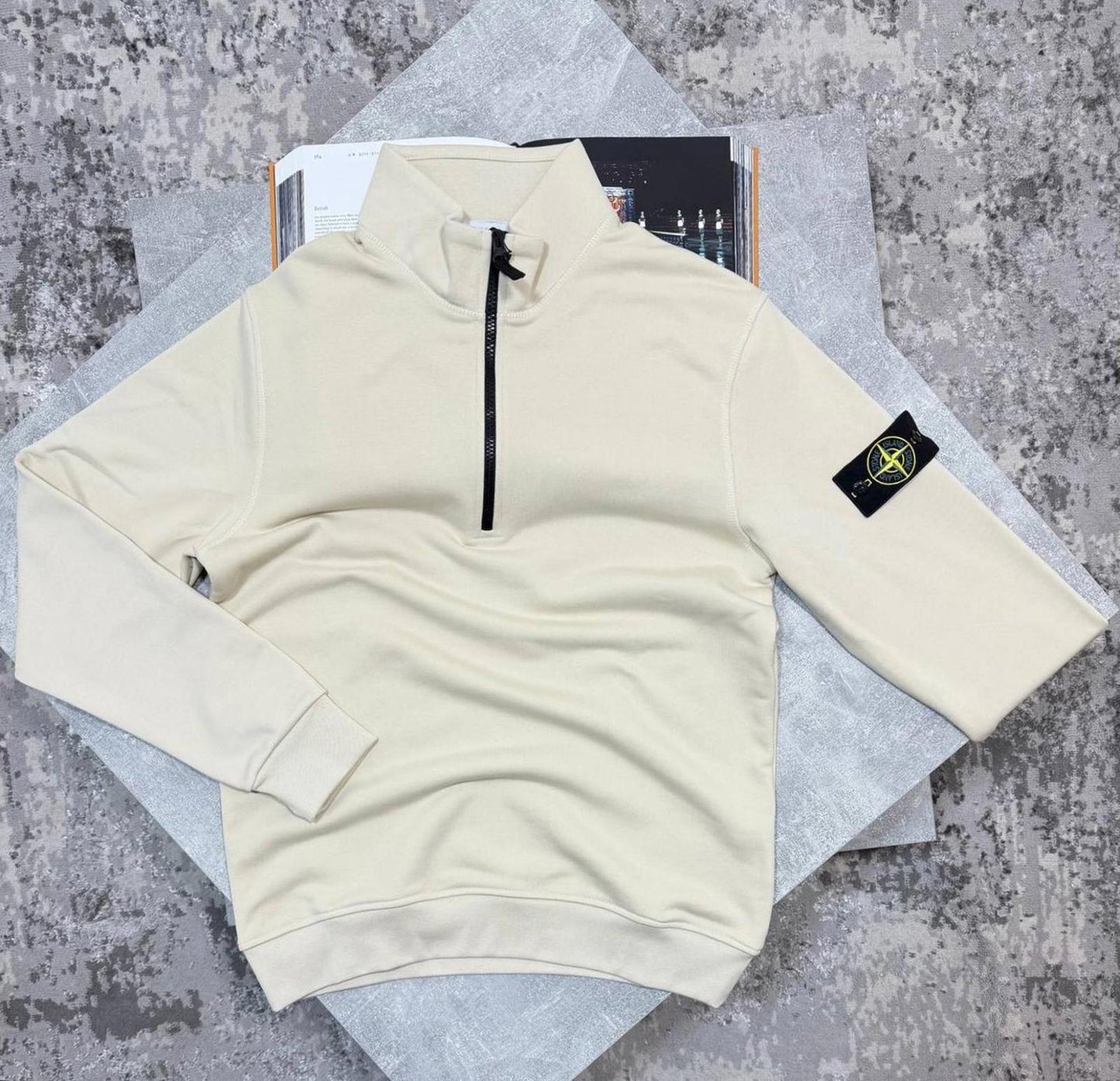stone island quarter zip cream large