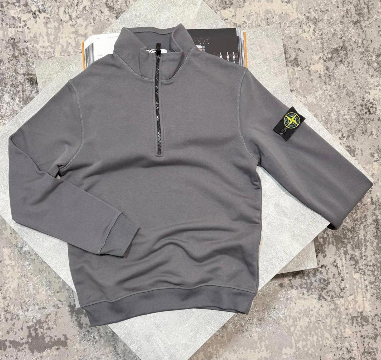 stone island quarter zip grey medium