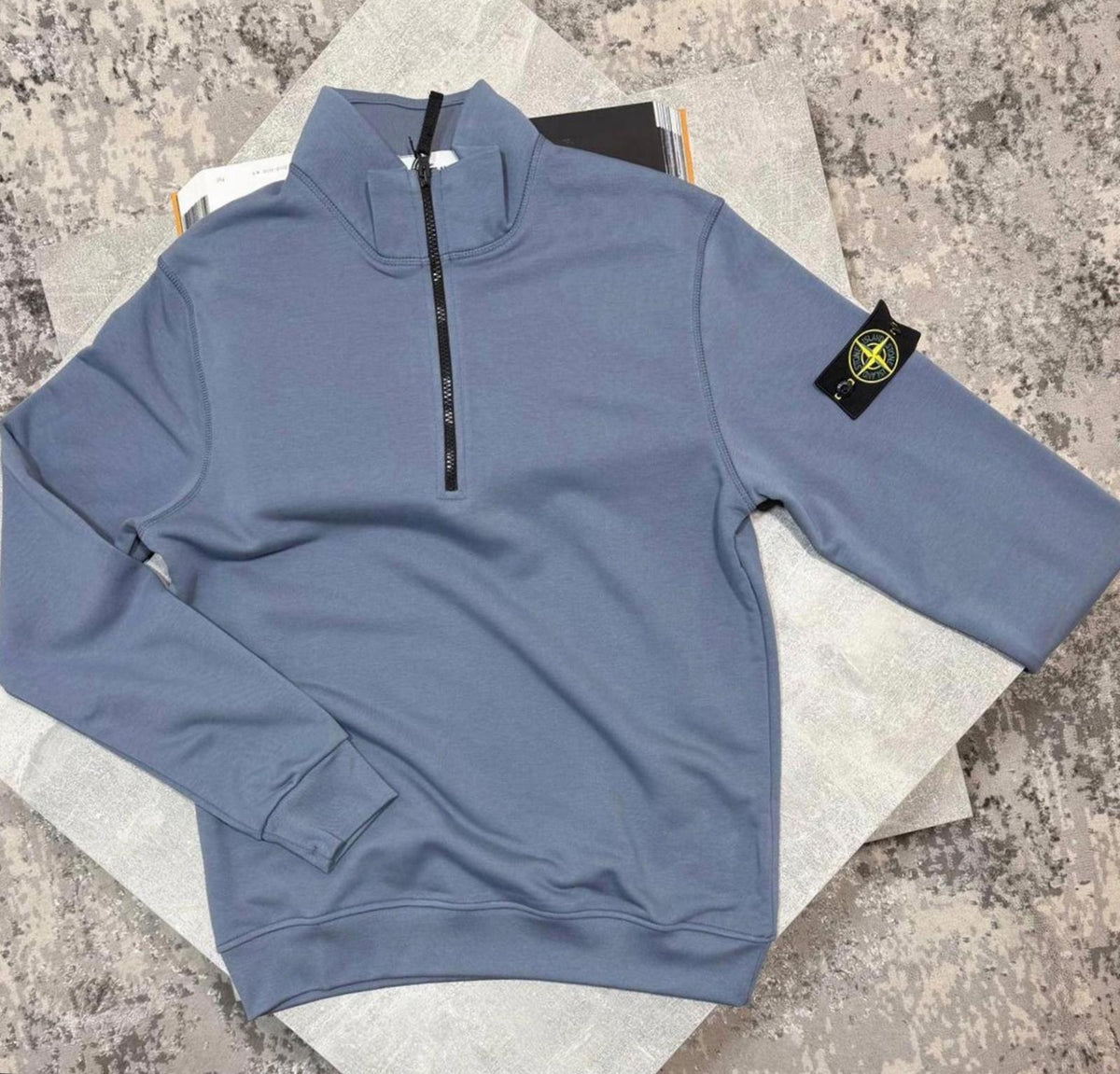 stone island quarter zip light blue medium