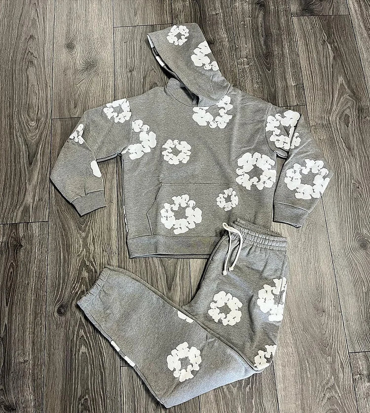 PG Denim Tears Wreath Graphic Black Pullover Hoodie Tracksuit & Sweatpants **GREY**