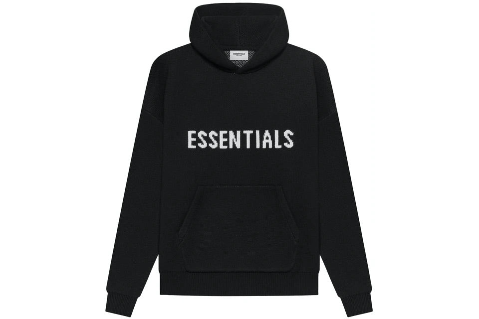 ESSENTIALS KNIT BLACK HOODIE